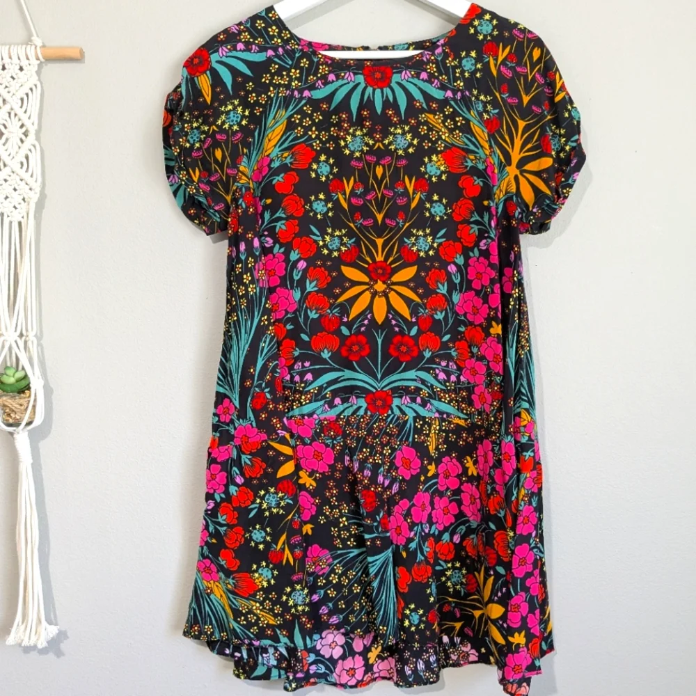 Free People Strawberry Fields Colorful Print Mini Dress S